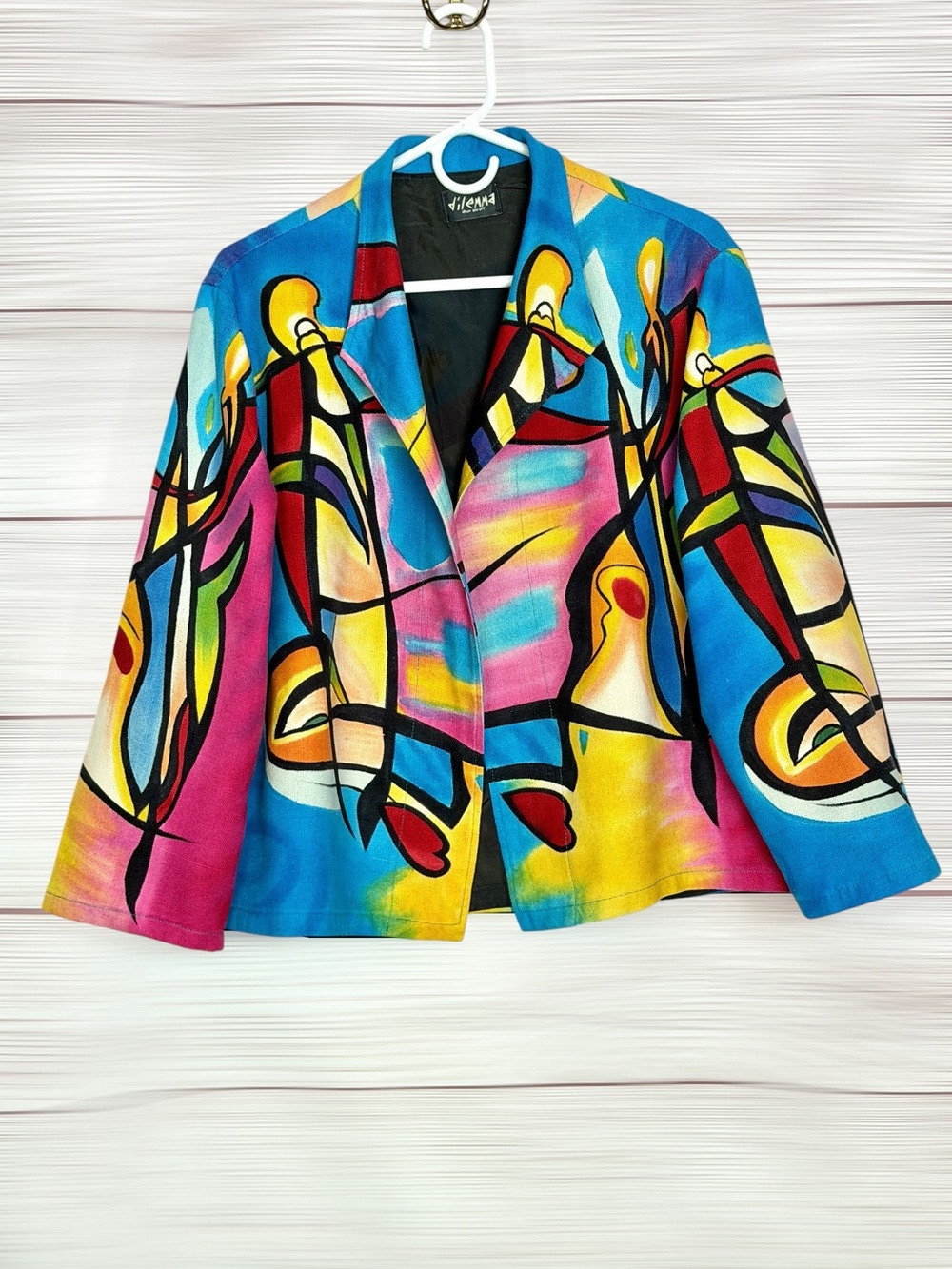 Dilemma Dhun Shroff Silk Jacket Blazer  Open Front Wearable Art Abstract Print